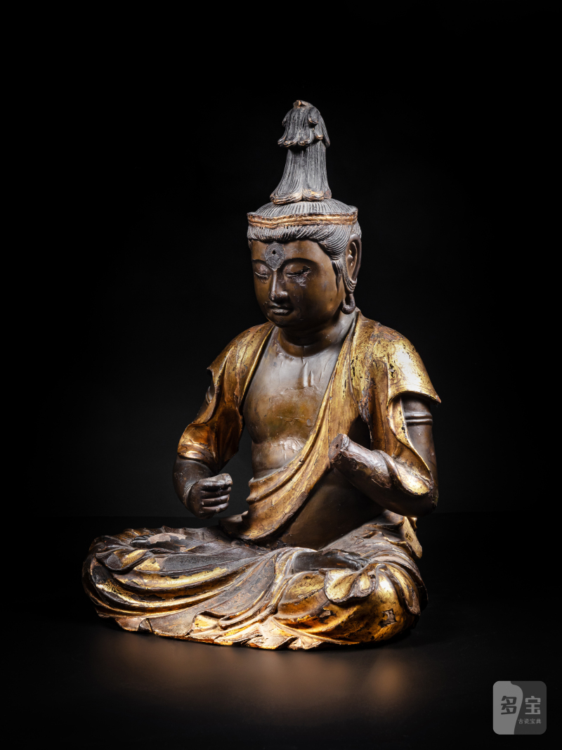 日本 江戶時代 十七世紀 漆金木雕菩薩坐像 - 图3